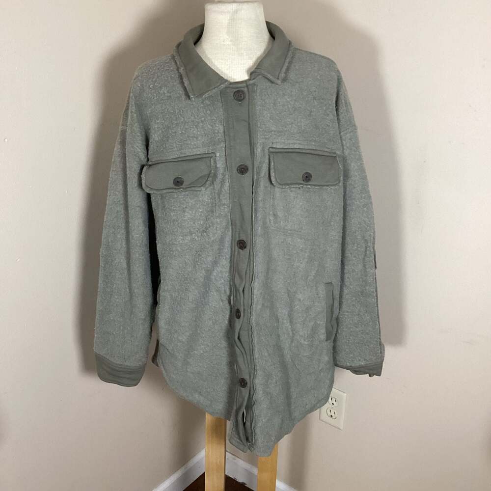 Black Tape Oversized Fleece Shirt Jacket Shacket with Elbow Patches Size XL